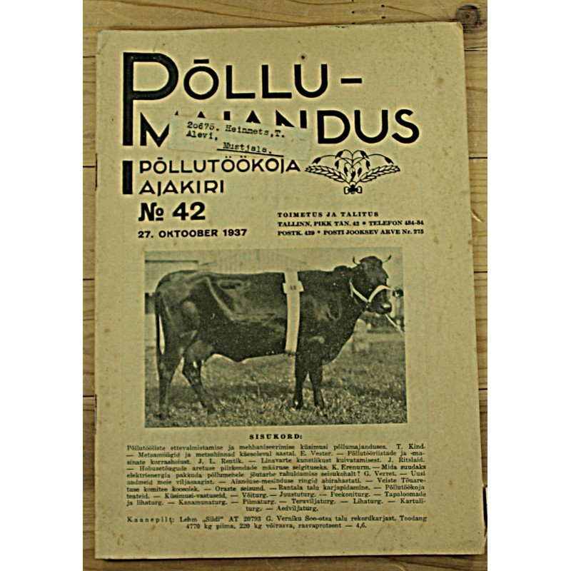 Ajakiri Põllumajandus, 42/1937