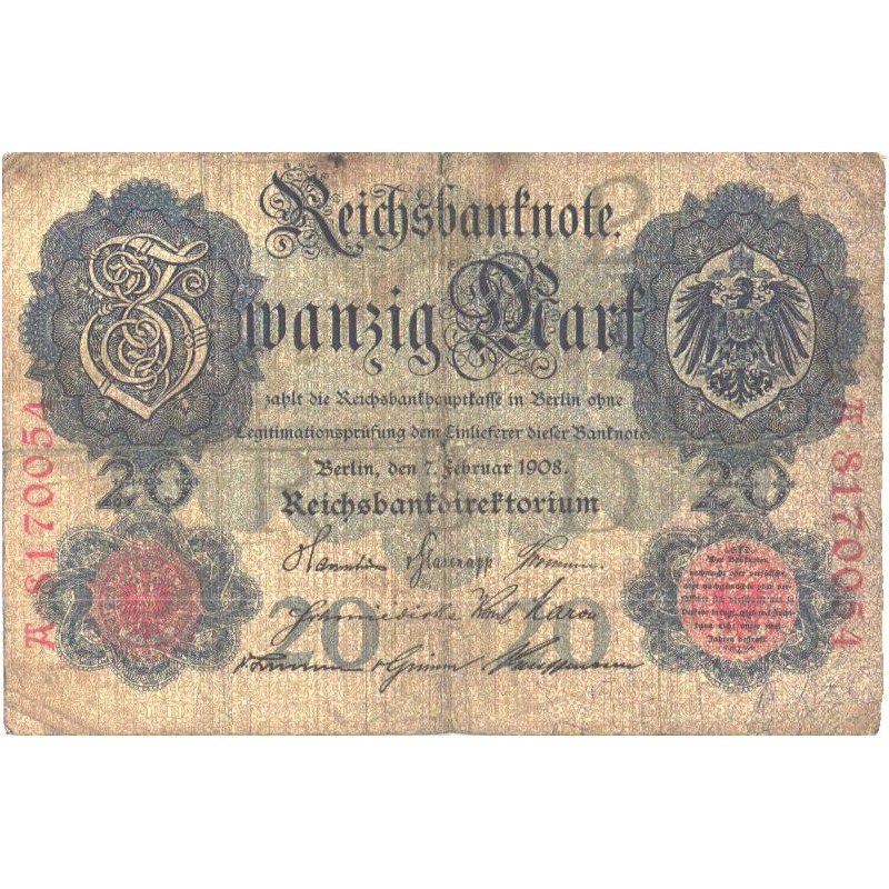 Saksamaa:20 marka 7.2.1908, VF