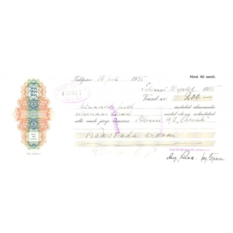 Vekslipaber kuni 200 krooni, makstud 1935