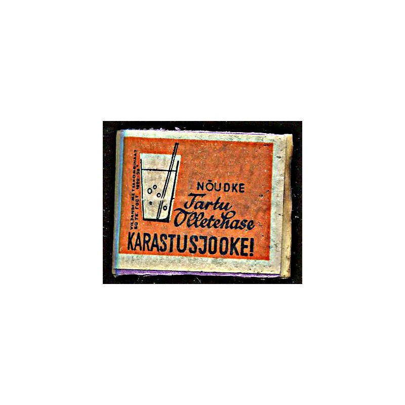 Tikukarbi etikett spoonil Nõudke Tartu Õlletehase karastusjooke, GOST 1956