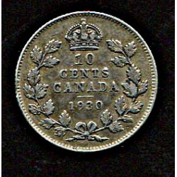 Kanada:Canada:10 senti 1930, VF++, 800 prooviga hõbe