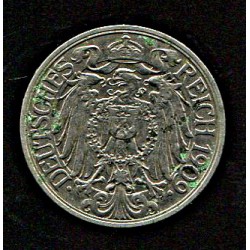 Saksamaa 25 pfennig 1909, täht A, VF