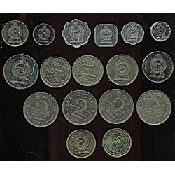 Sri Lanka mündikomplekt:1, 2, 5, 10, 25 ja 50 cents, 4x1, 5x2 ja 2x5 rupees, ruupiat, sent, VF-XF