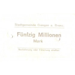 Saksamaa notgeld, Stadt Giengen a Brenz, 50 miljonit marka, 1923, VF