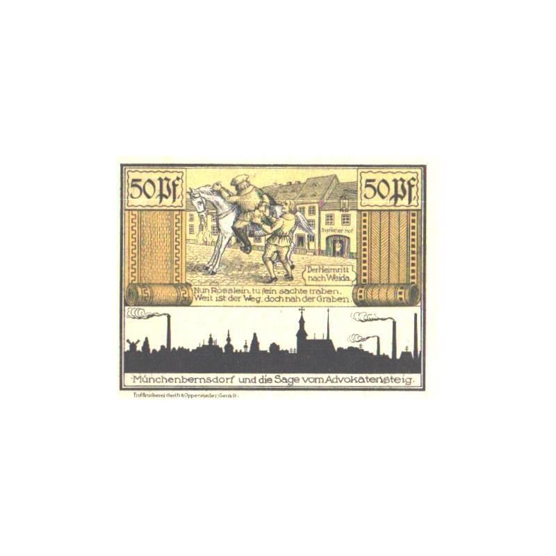 Saksamaa notgeld, Stadt Münchenbernsdorf, 50 pfennigit, 1921, UNC