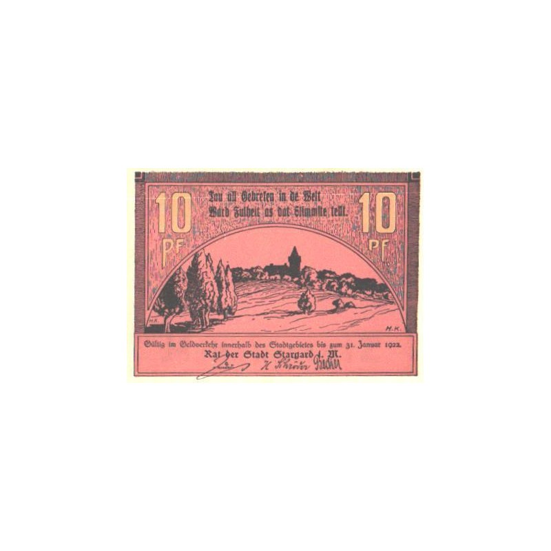 Saksamaa notgeld, Reutergeld Stargardi. M., 10 pfennigit, 1922, UNC