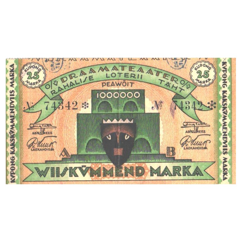 O/Ü draamateater rahalise loterii täht, 50 marka, kollane, 1925