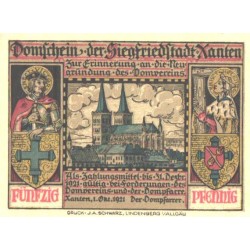Saksamaa notgeld:Domschein der Siegfriedstadt Xanten 50 pfennig 1921, UNC