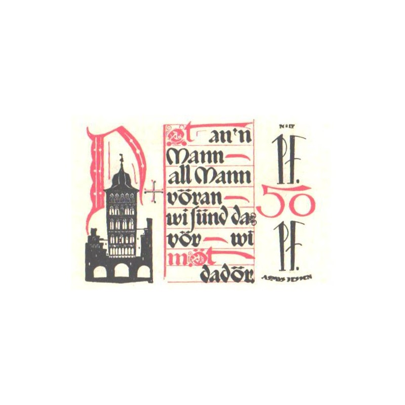 Saksamaa notgeld:Stadtkasse Lübeck 50 pfennig 1921, UNC