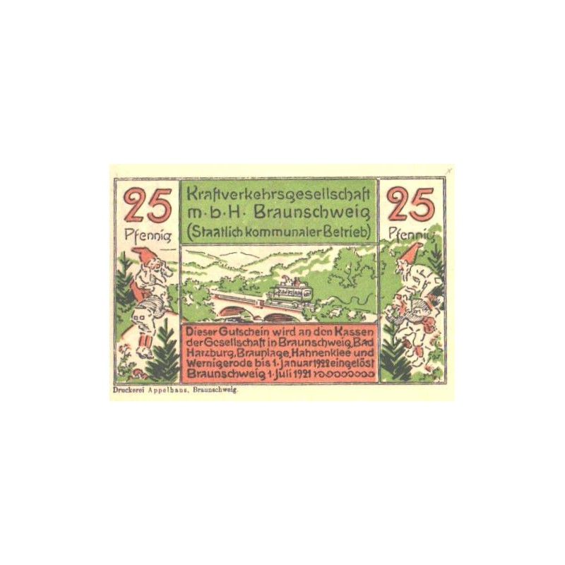 Saksamaa notgeld:Kraftverkehrsqesellschaft M-B-H- Braunschweiq 25 pfennig 1921, UNC