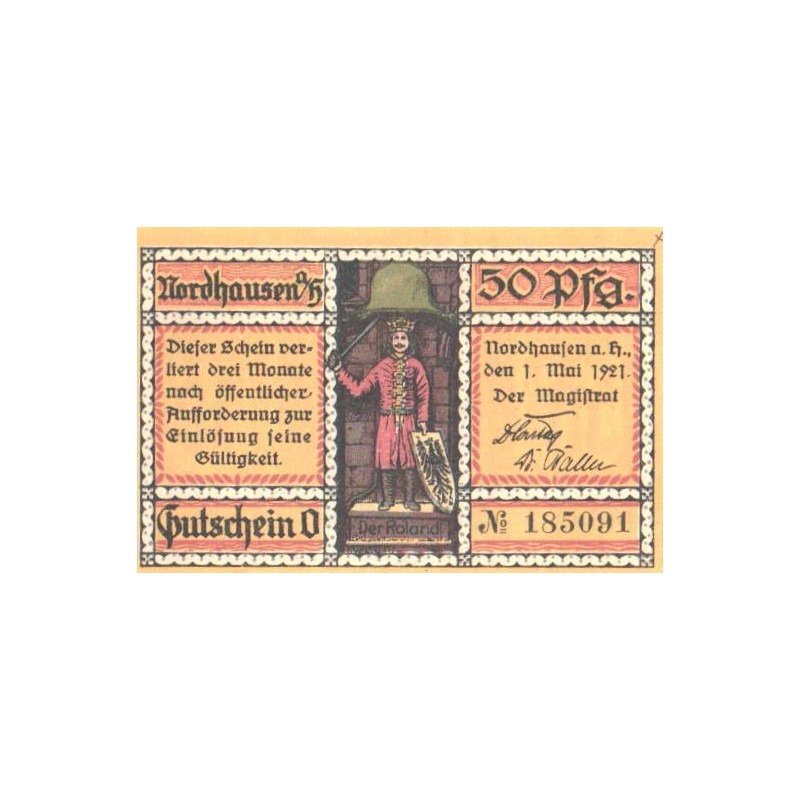 Saksamaa notgeld:Nordhausen 50 pfennig 1921, UNC