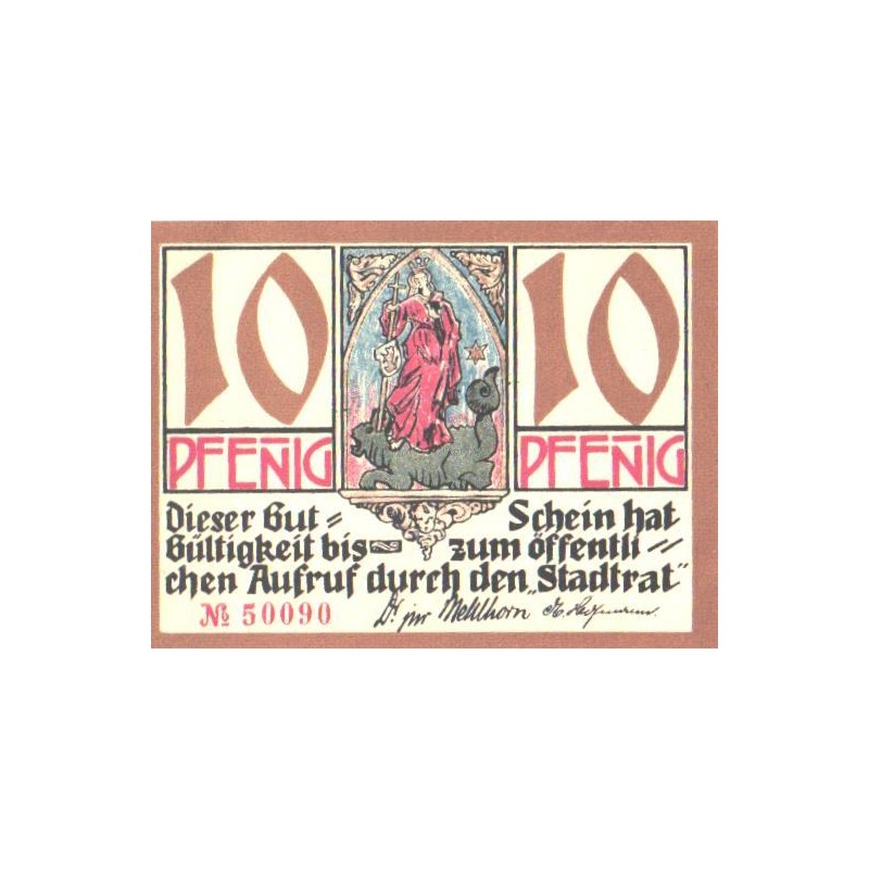 Saksamaa notgeld:Stadt Kahla, Thüringen 10 pfennig 1921, UNC