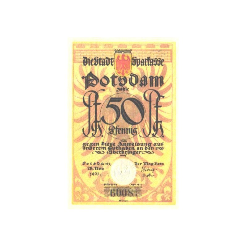 Saksamaa notgeld:Stadt Potsdam 50 pfennig 1921, UNC