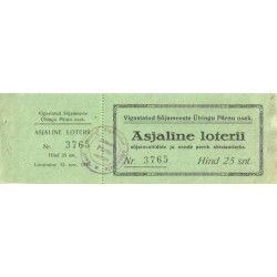 Vigastatud Sõjameeste Ühingu Pärnu osakonna Asjaline loteriipilet, 1938