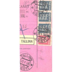 Rahakaardi kviitung, 3 X 25 ja 15 sendise lõvi margiga Tallinn M pitsatiga 1936