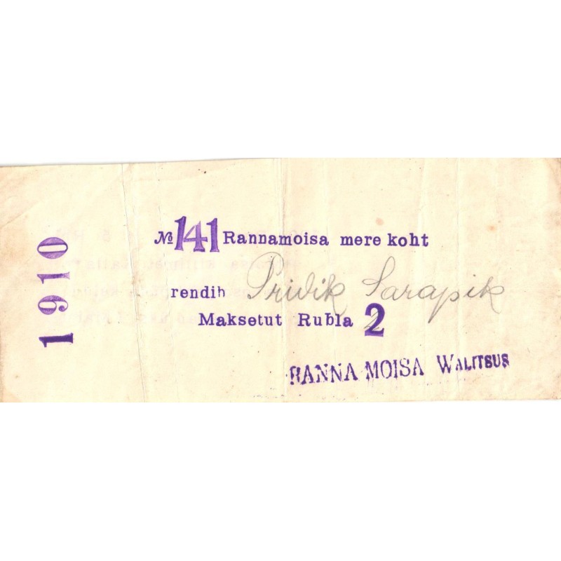 Ranna mõisa valitsus rendib nr.141 Rannamõisa mere kohta 1910