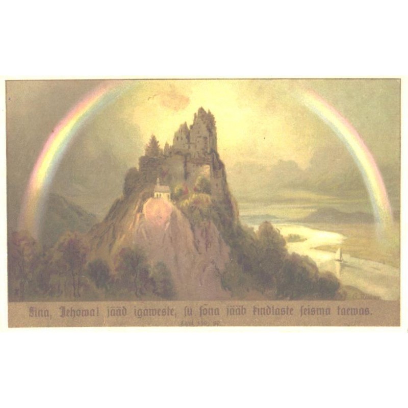 Religioon, postkaart Psalmiga, vikerkaar üle lossi, enne 1929