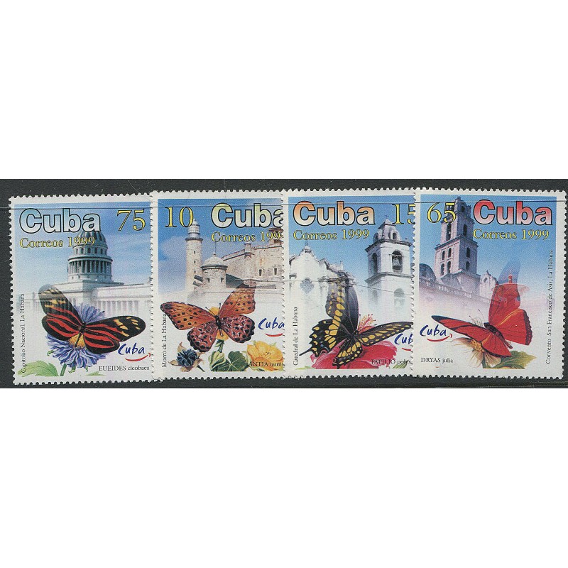 Kuuba 4 marki 1999, liblikad ja majad, täissari, MNH