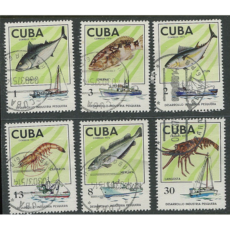 Kuuba 6 kasutatud marki kalad, 1975, täissari