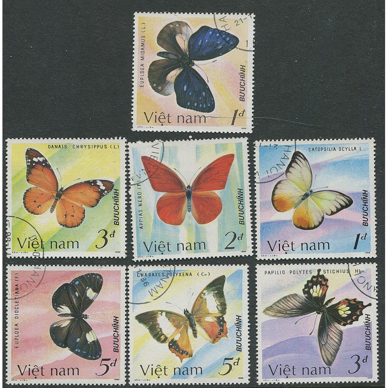 Viet Nami 7 kasutatud marki liblikad, 1986