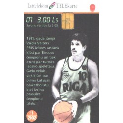 Läti telefonikaart 3 latti, sport, korvpall, nr.07, 2002