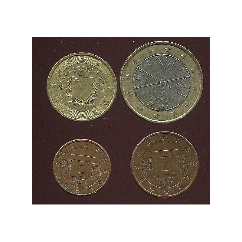 Malta eurokomplekt 1, 2, 10 sendine ja 1 eurone 2008-2013, VF