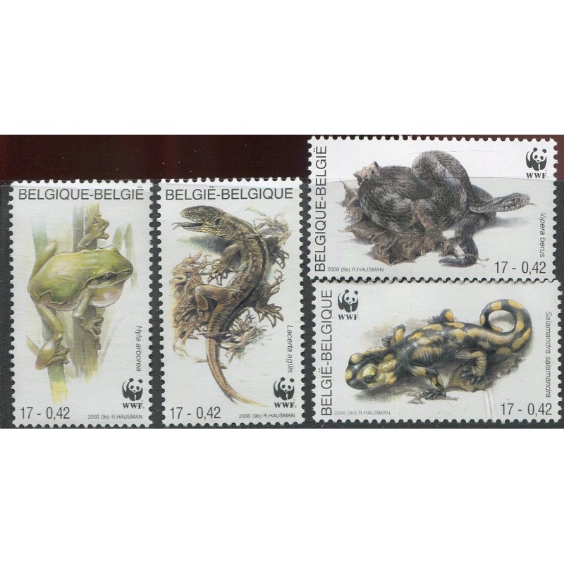 Belgia margisari WWF, roomajad, konn, sisalik, madu, uss, 2000, MNH
