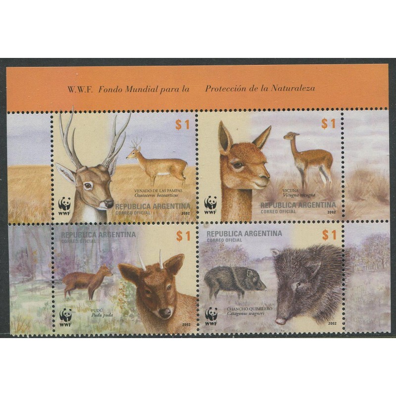 Argentiina margisari WWF, laama, siga, kits, 2002, MNH