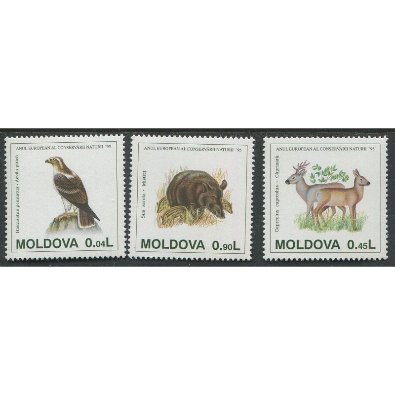 Moldaavia:Margisari lind ja loomad, kotkas, metssiga, kits, 1995, MNH