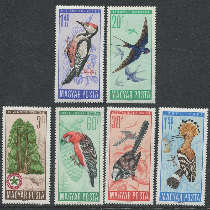 Ungari:Margisari linnud, pääsuke, rähn, 1966, MNH