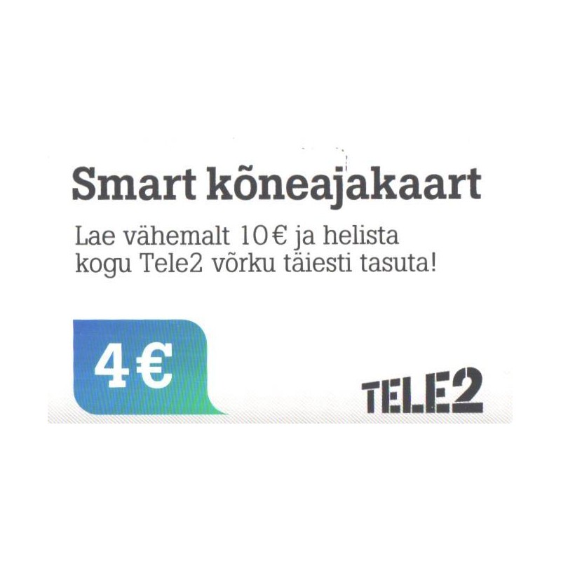 Eesti telefonikaart Smart kõneajakaart 4€, Tele2, 2016