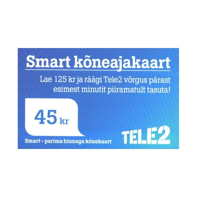Eesti telefonikaart Smart kõneajakaart, Tele2, 45 krooni, 2015