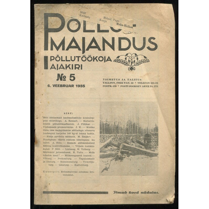 Põllutöökoja ajakiri Põllumajandus nr. 5/1935
